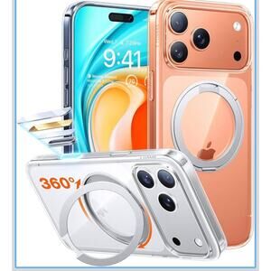 Clear iPhone 17 Pro Max Case Mil-Grade Protection 360 Rotatable Magnetic Stand